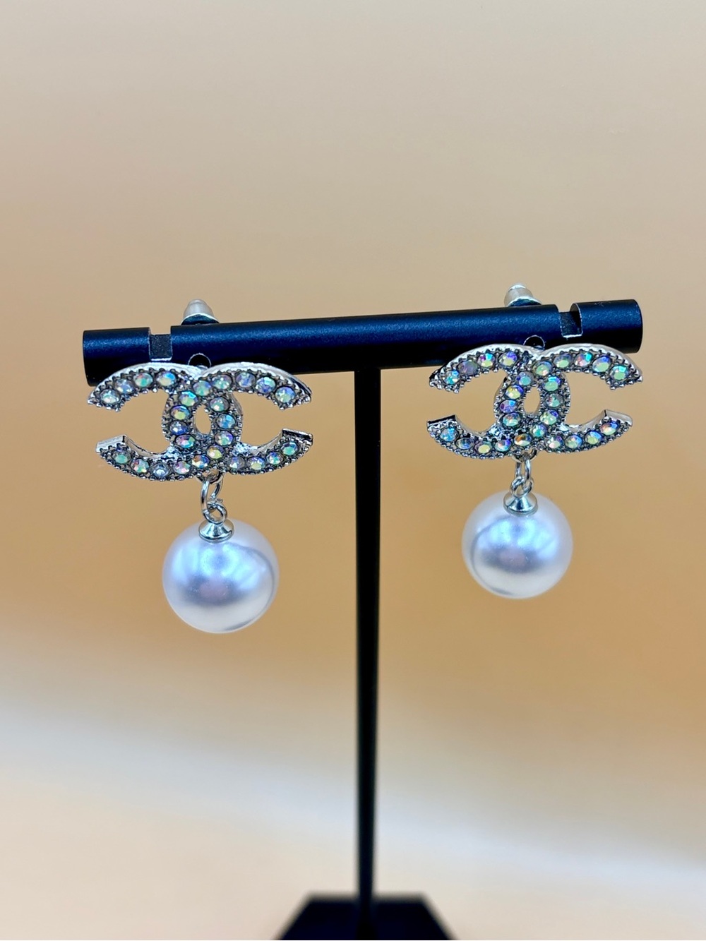 Silver Iridescent Stone Drop Pearl Earrings - Picture 3 of 5